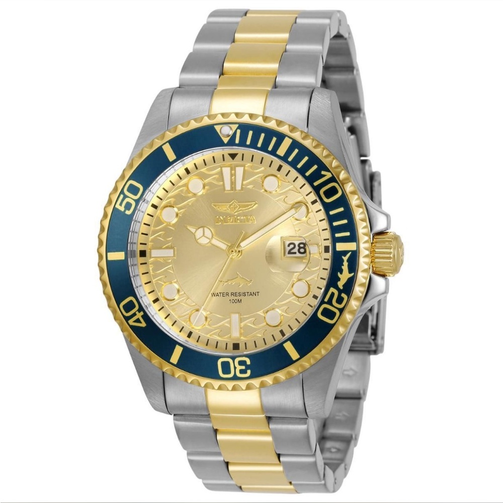 NWT - 30022 - Invicta Pro Diver Men’s Gold and Silver Watch with Blue Accents